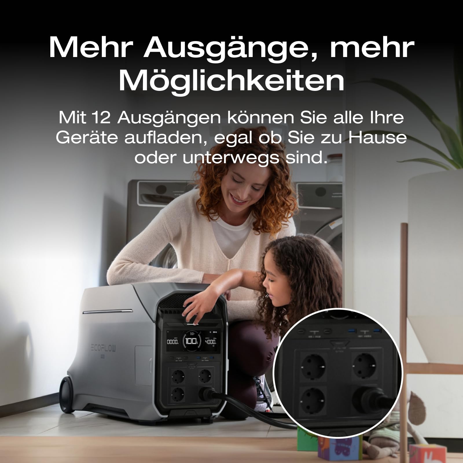EF ECOFLOW DELTA Pro 3 Tragbare Powerstation, 4096Wh LFP-Batterie, erweiterbar auf 12 kWh, 4000W AC Ausgang, Solargenerator für den Hausgebrauch, Camping, Notfälle, Stromausfälle, Wohnmobile