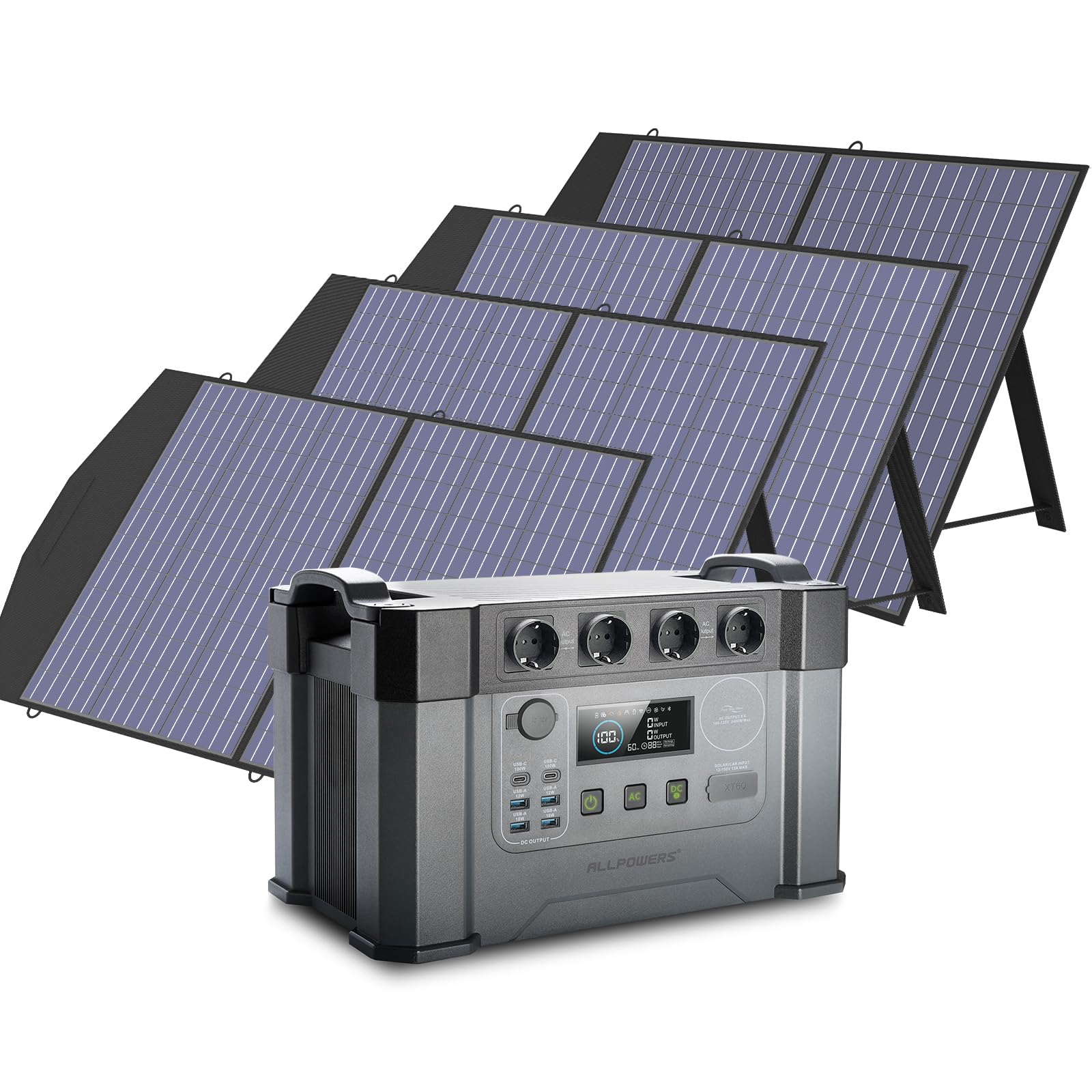 ALLPOWERS S2000 Pro Tragbares Powerstation mit 4x 100W Faltbares Solarpanel, 1451Wh 2400W (4000W Spitzenwert) Power Station AKKU Solargenerator Mobiler Stromspeicher für Home Notfall Camping RV Reise