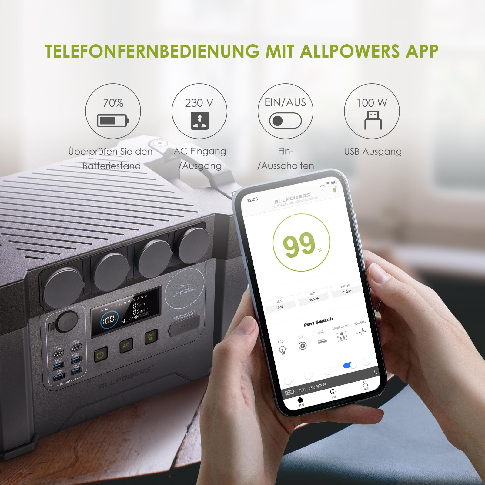 ALLPOWERS S2000 Pro Tragbares Powerstation mit 4x 100W Faltbares Solarpanel, 1451Wh 2400W (4000W Spitzenwert) Power Station AKKU Solargenerator Mobiler Stromspeicher für Home Notfall Camping RV Reise