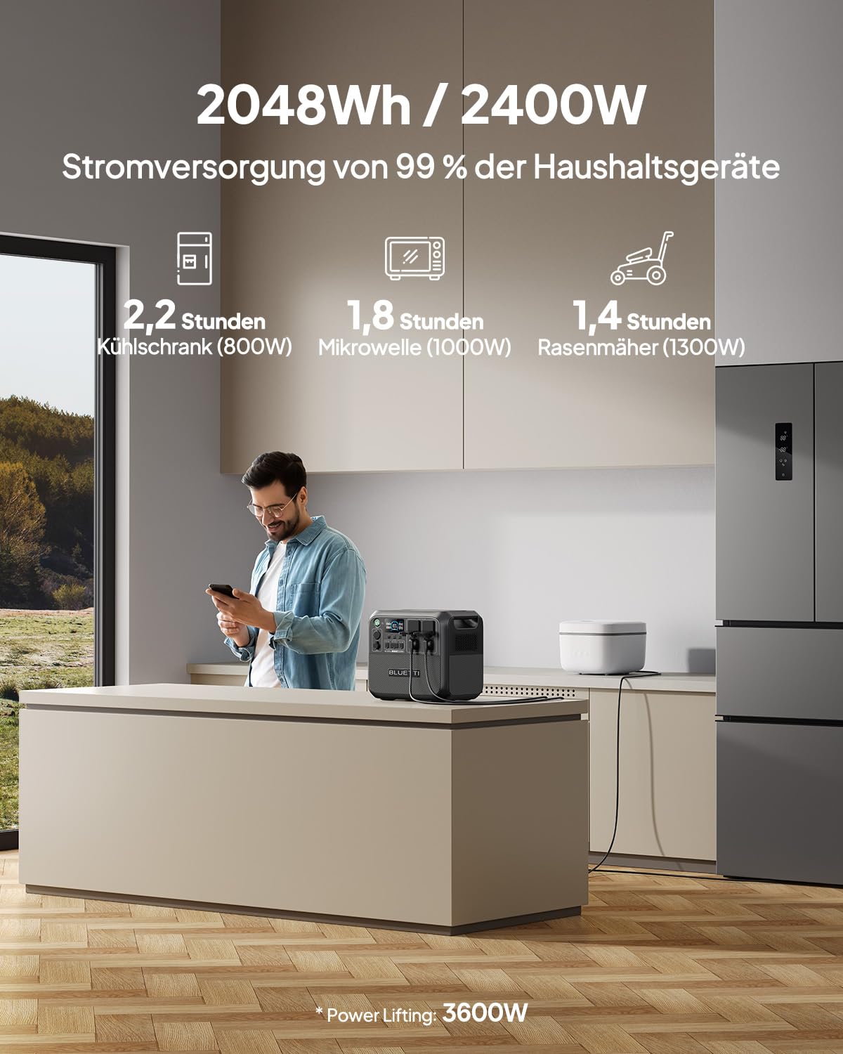 BLUETTI Solar Generator AC200L, 2048Wh LiFePO4 Akku, erweiterbar auf 8192Wh mit 4 2400W AC Ausgängen (3600W Power Lifting), Solargenerator für Camping, Hausgebrauch, Notfall