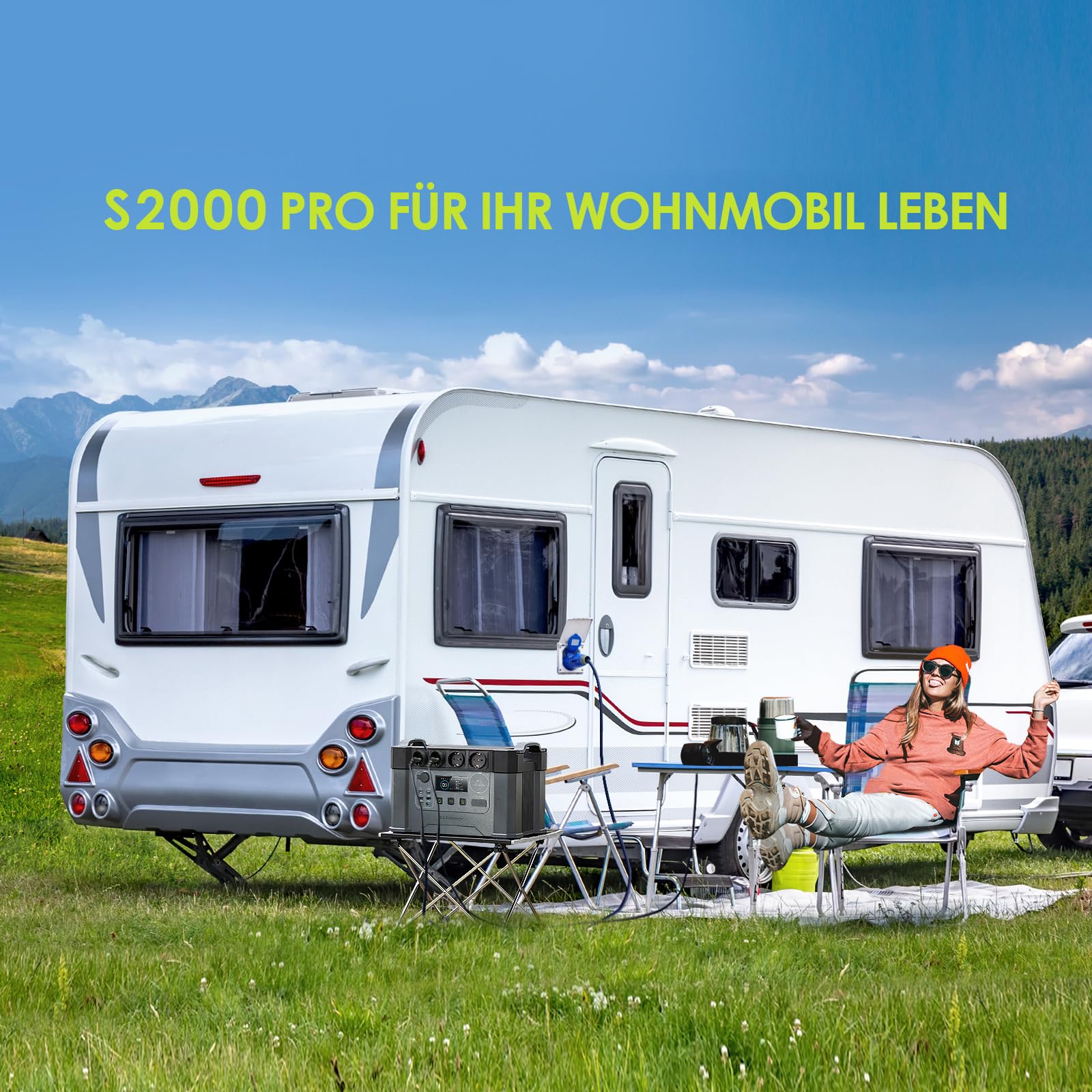 ALLPOWERS S2000 Pro Tragbares Powerstation mit 4x 100W Faltbares Solarpanel, 1451Wh 2400W (4000W Spitzenwert) Power Station AKKU Solargenerator Mobiler Stromspeicher für Home Notfall Camping RV Reise